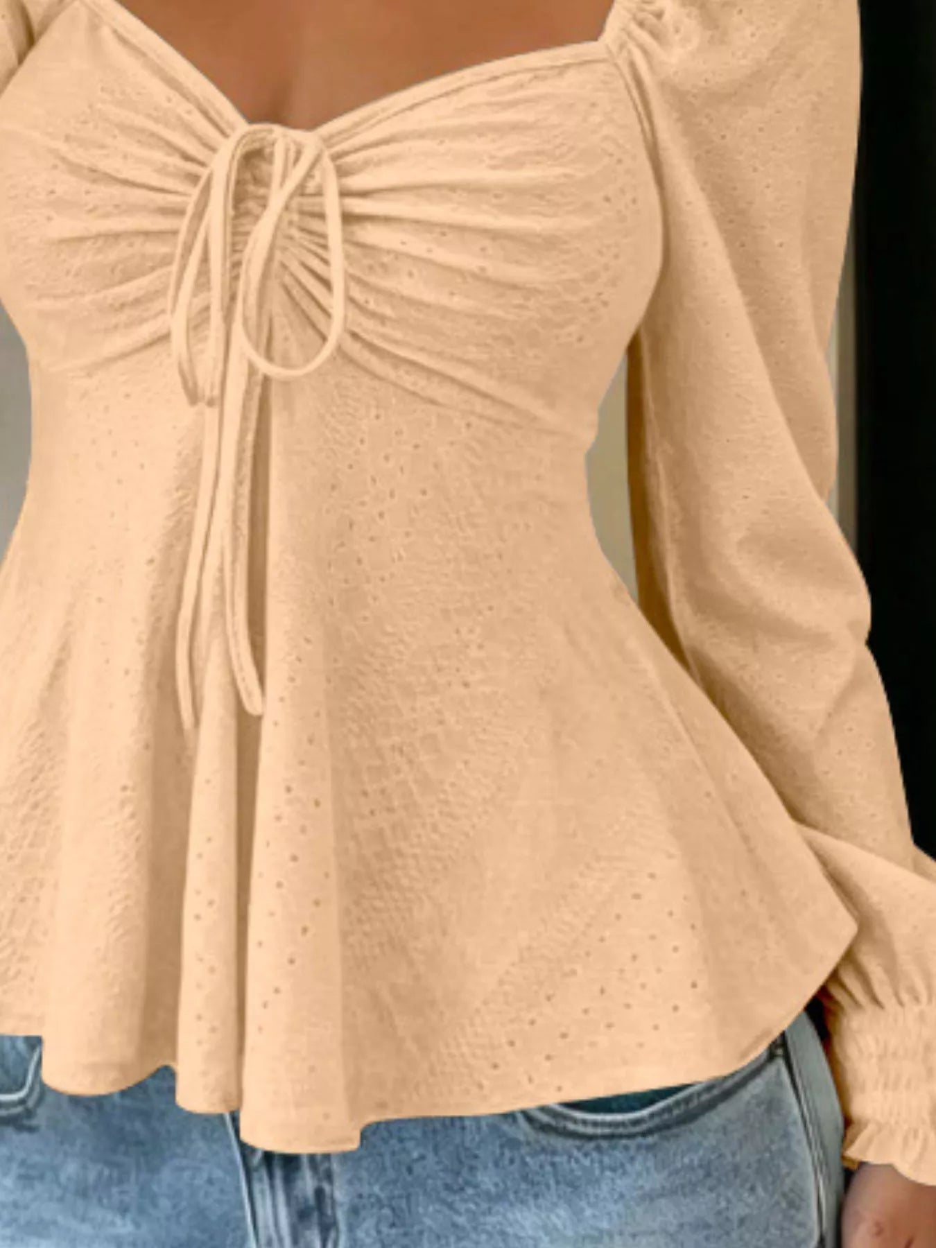 Ruched Sweetheart Neck Long Sleeve Top