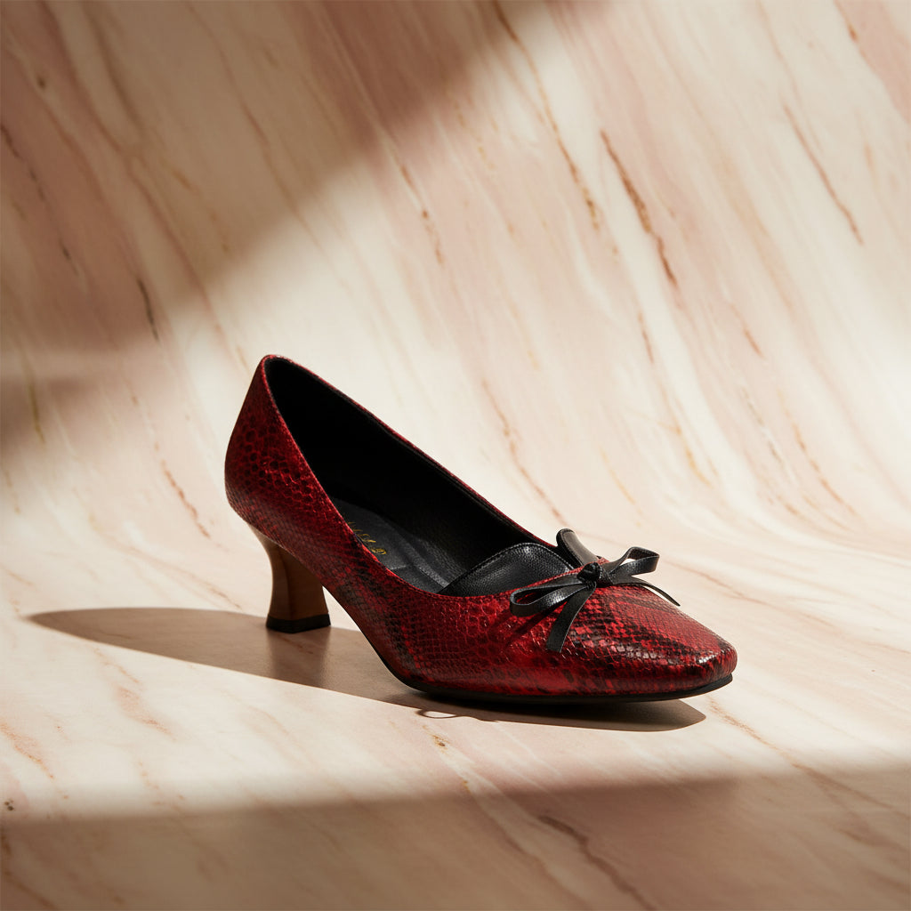 Women's Retro Square Toe Bow Pumps with Chunky Heel