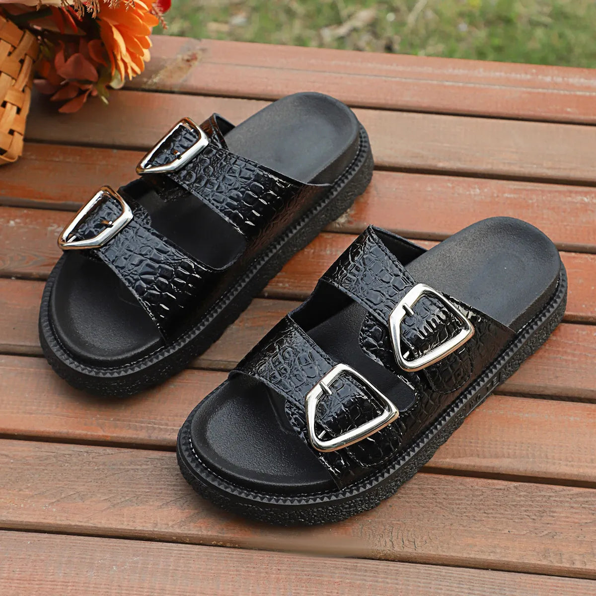 Double Buckle Platform Sandals