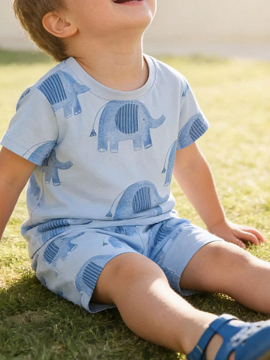 Children's Elephant Print Tee and Shorts Set