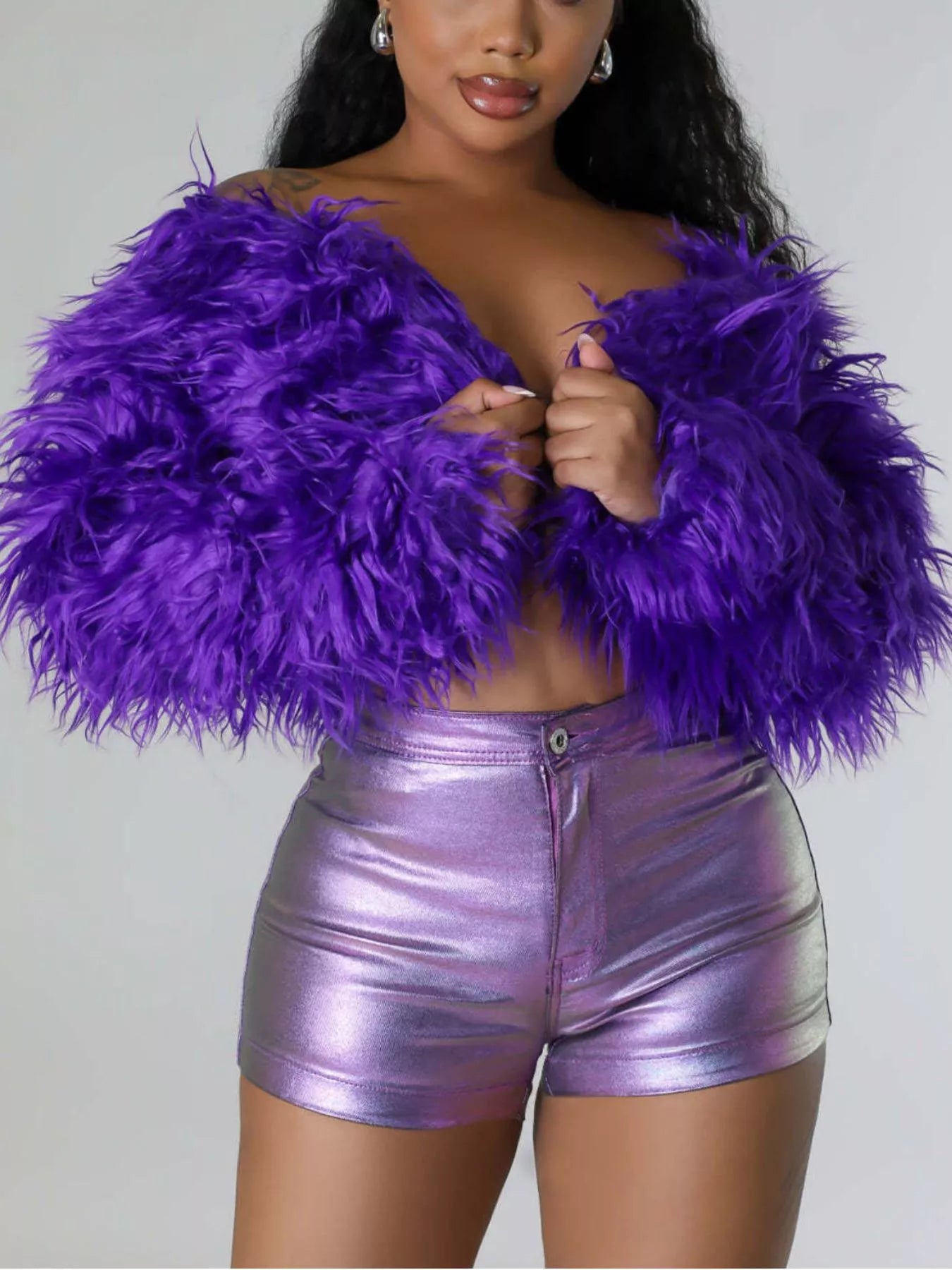 Faux Fur Open Front Cropped Outerwear