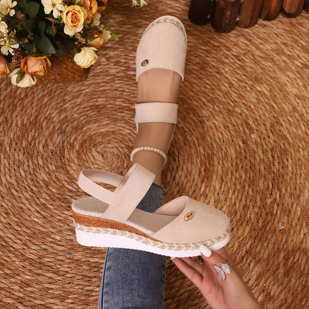 Espadrille Wedge Sandals with Ankle Strap