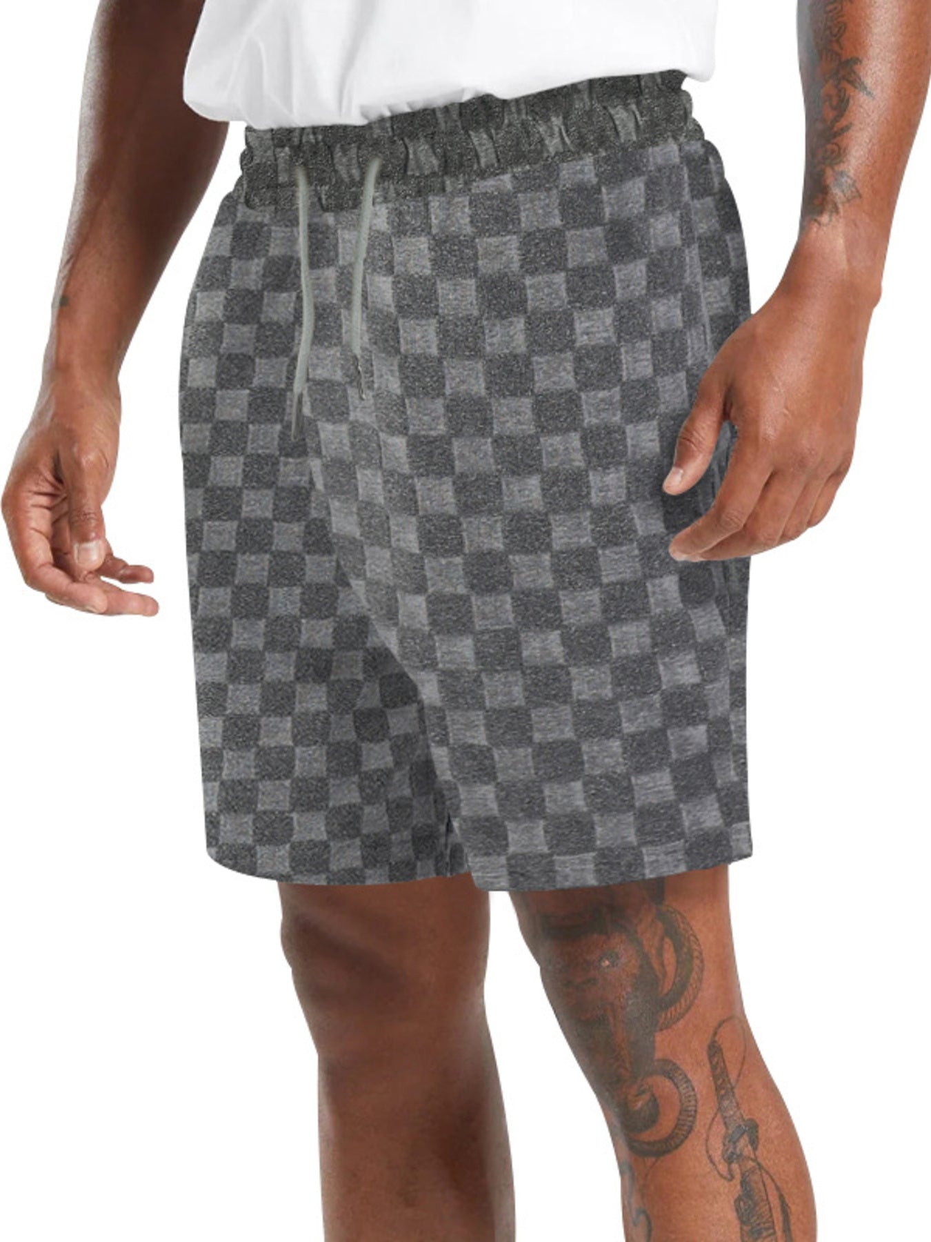 Men's Full Size Textured Checkered Casual Shorts Plus Size