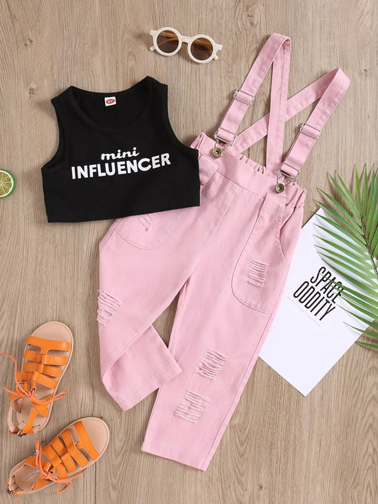 Children's Tank Top & Ripped Overalls Set