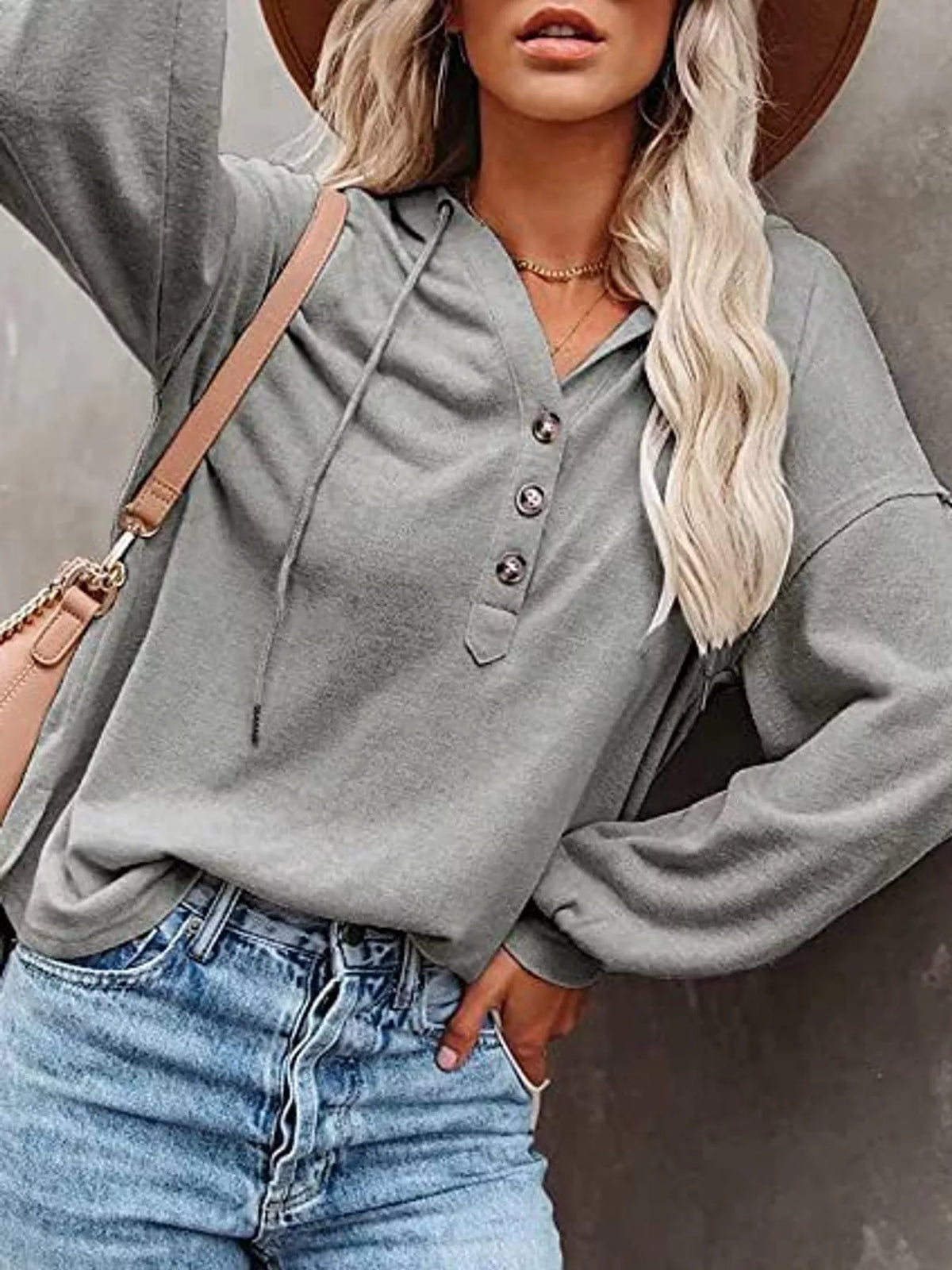 Drawstring Dropped Shoulder Hoodie