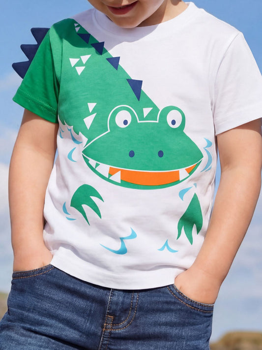 Children's Crocodile Graphic Round Neck T-Shirt