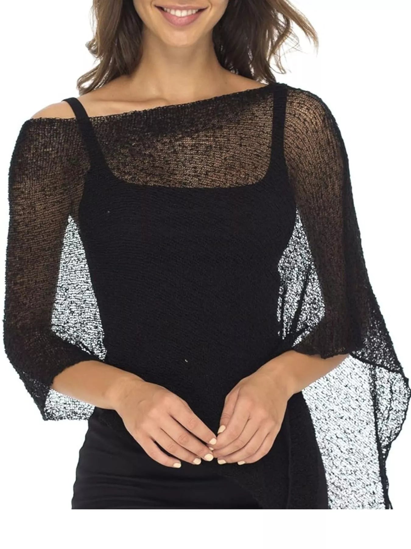 Lightweight Sheer Cropped Knit Poncho Cover-Up