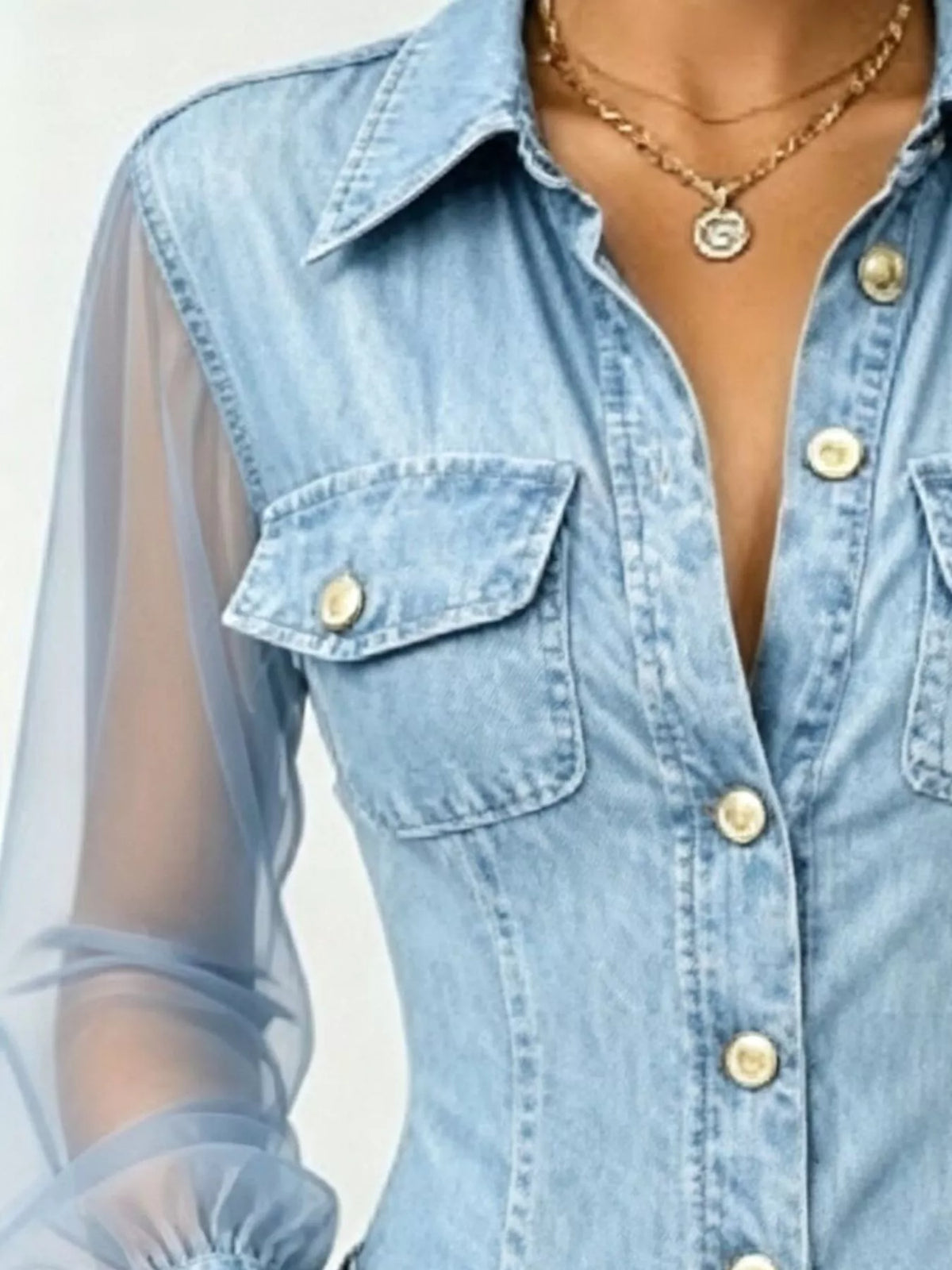 Full Size Slim-Fit Sheer Mesh Long Sleeves Shirt Plus Size