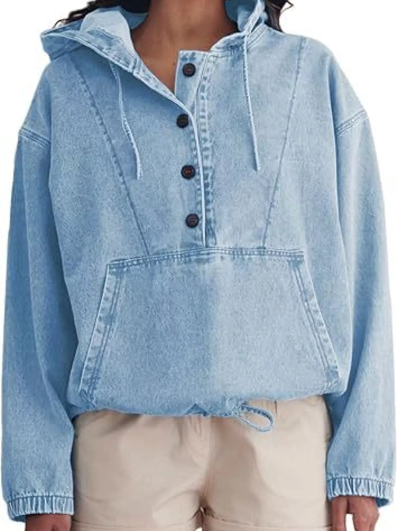Casual Hooded Kangaroo Pocket Denim Jacket