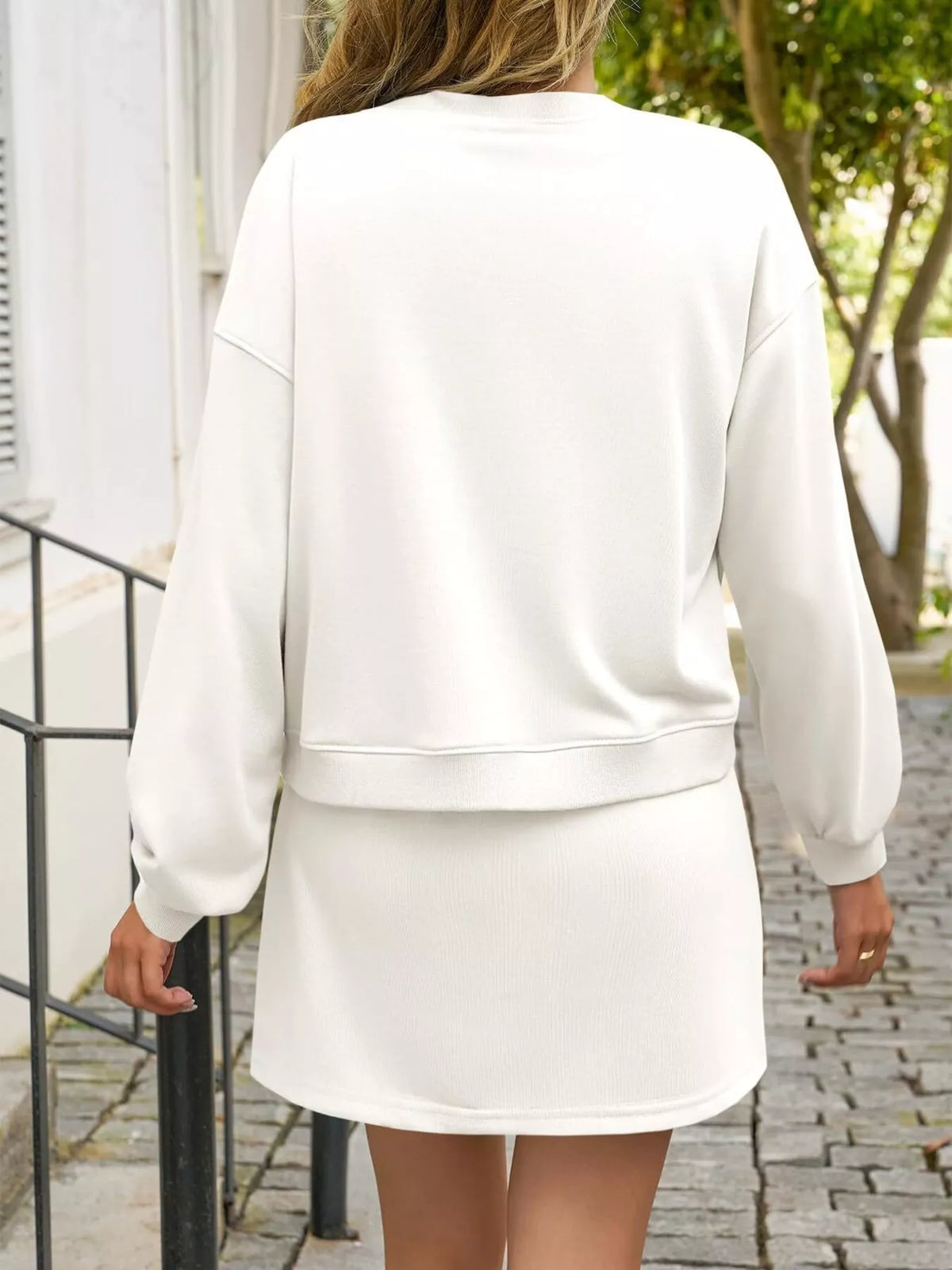 Long Sleeve Sweatshirt and Split Skort Set