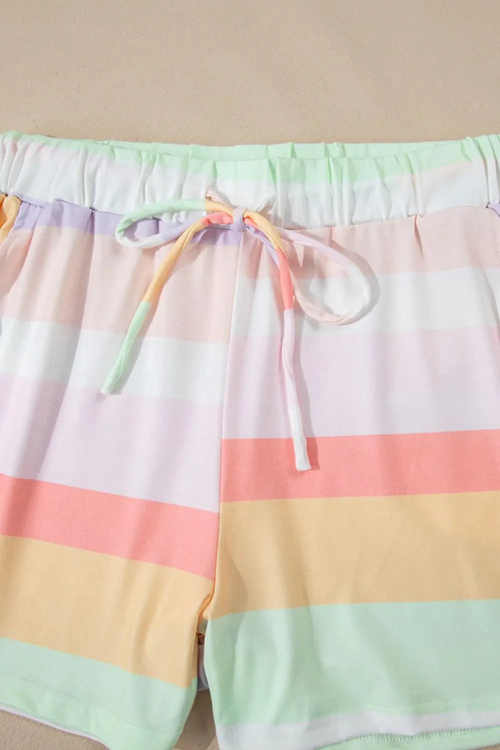 Rainbow Striped Round Neck T Shirt and Shorts Lounge Set