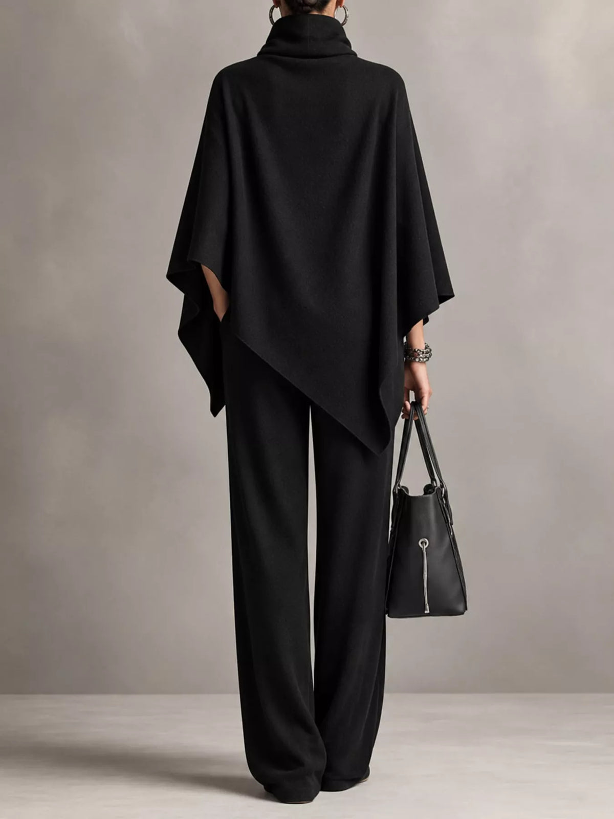Full Size Turtleneck Poncho and Wide-Leg Pants Set Plus Size