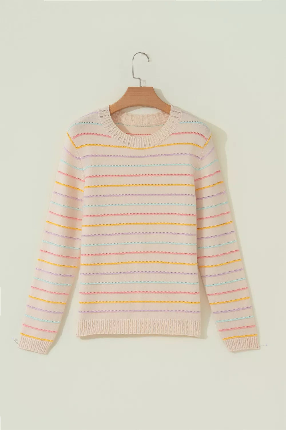 Stripe Colorful Stripes Crew Neck Knit Sweater