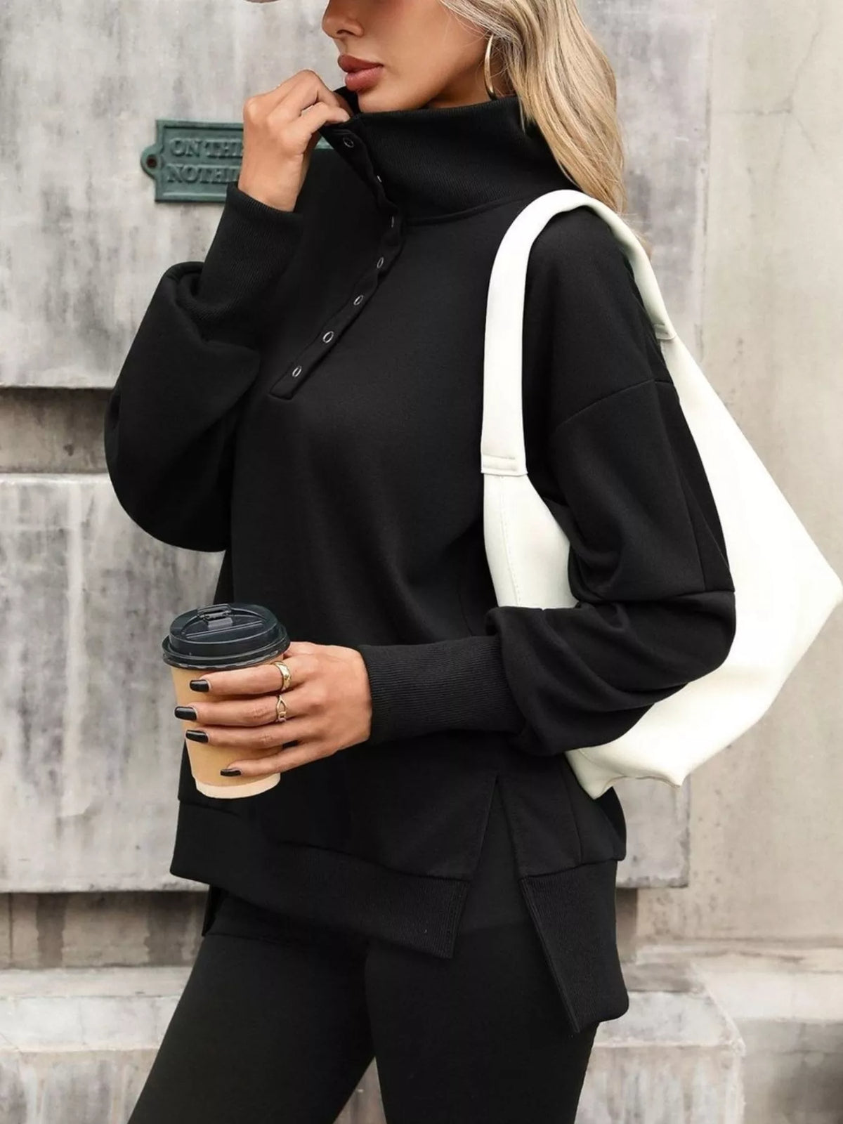 Side Slit Half Snap Sweatshirt