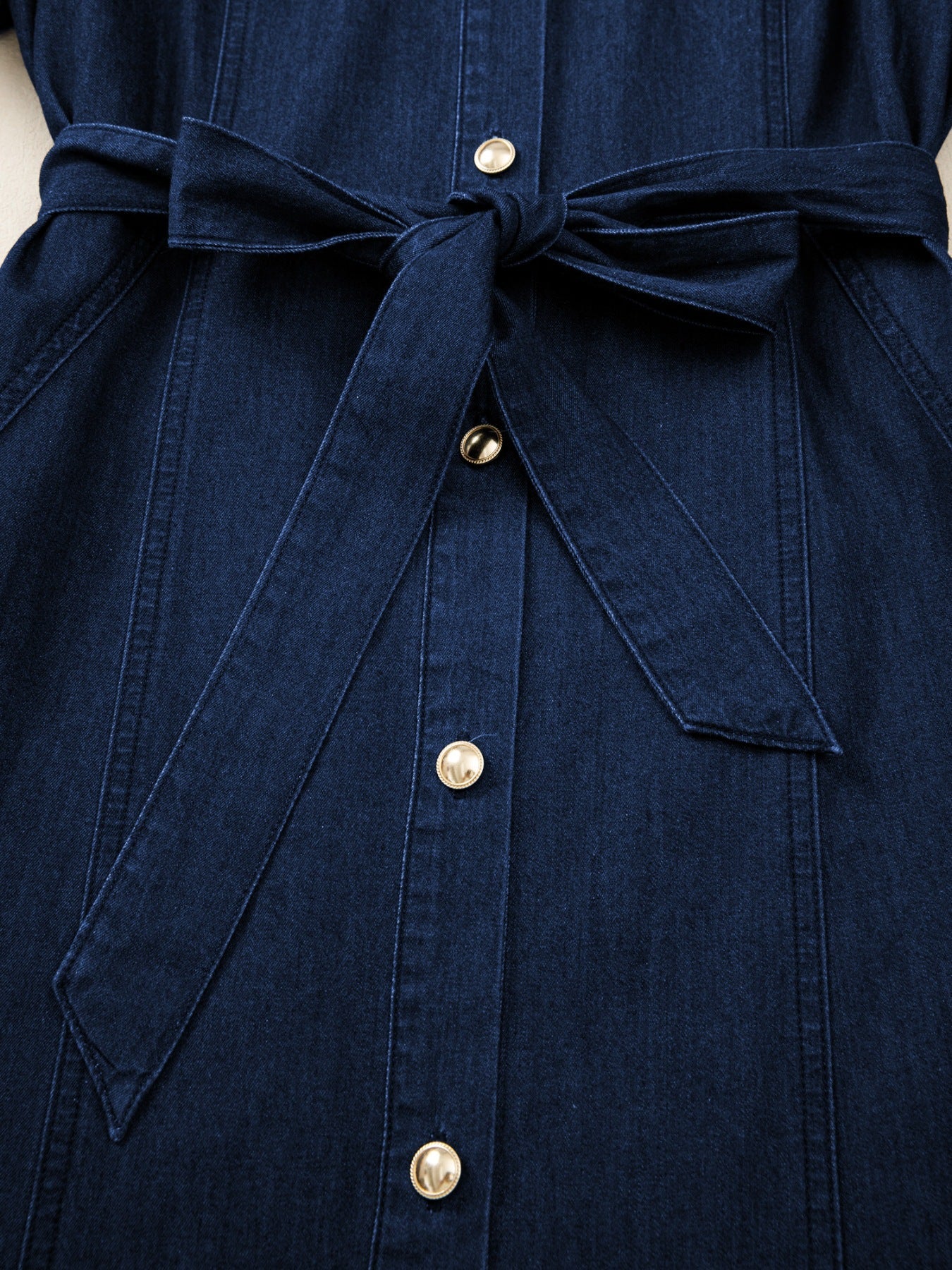 Belted Button-Down Midi Denim Dress