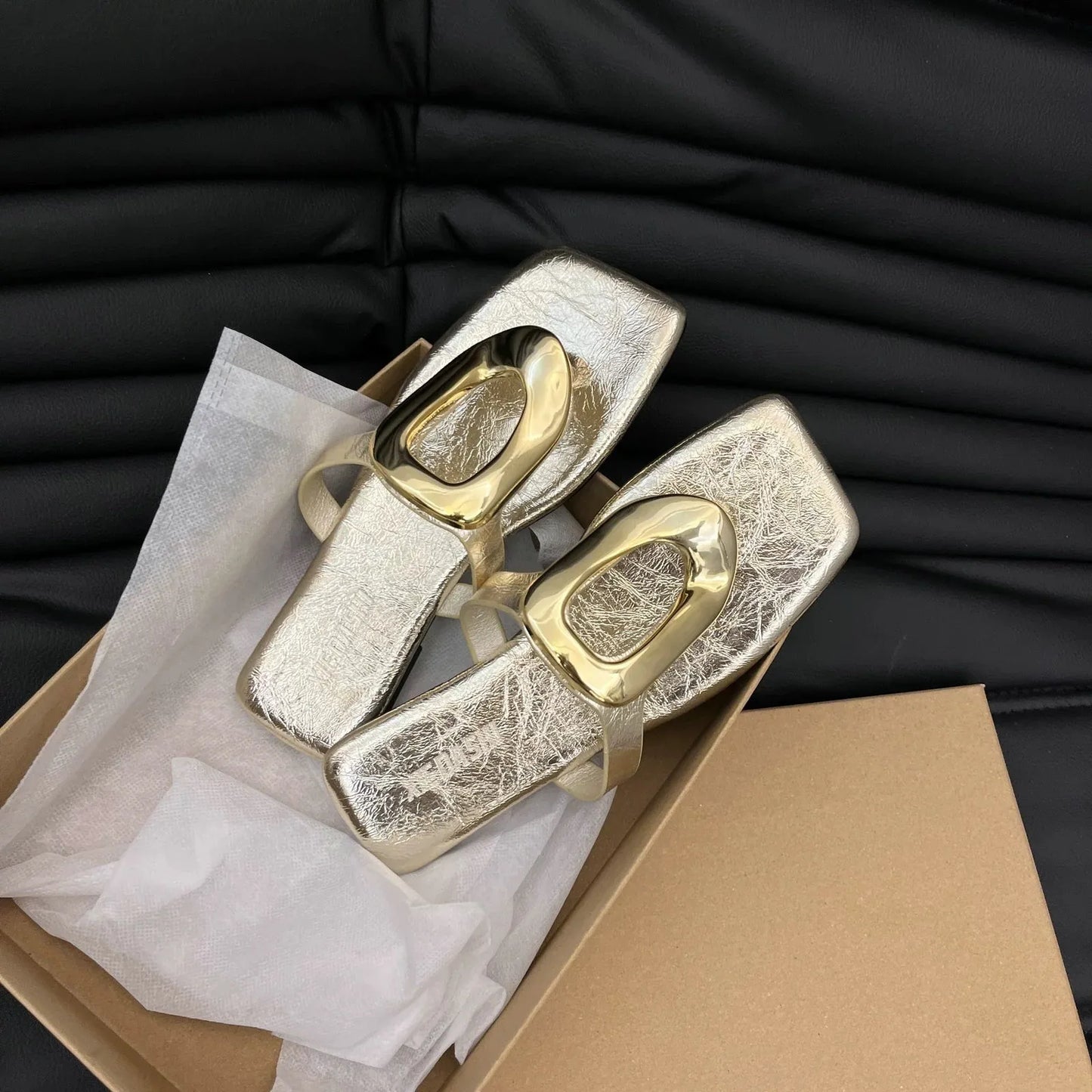 Square Toe Post Metal Sandals