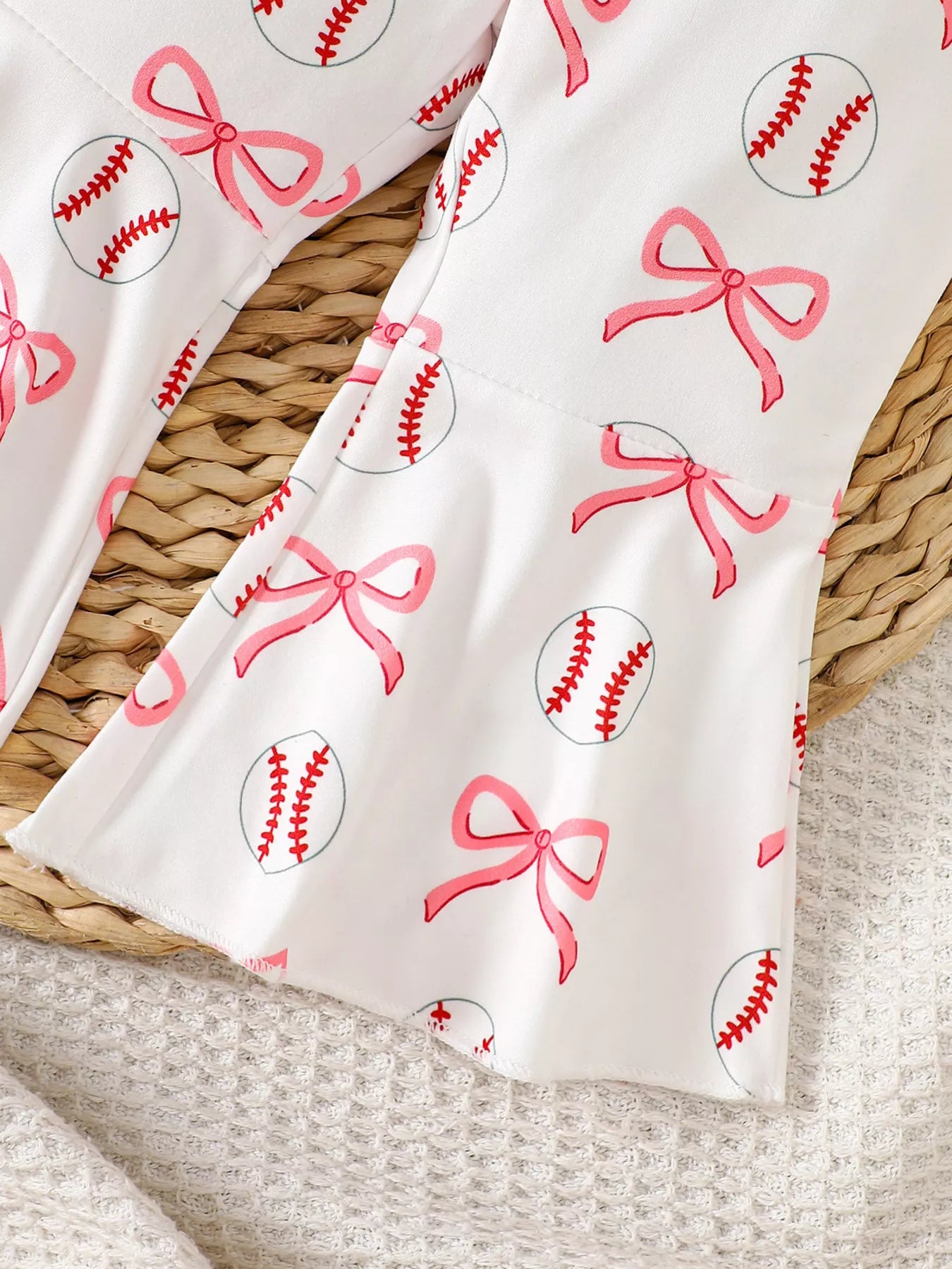 Children's Baseball Short Sleeve Bodysuit and Bow Pants Set with Headband