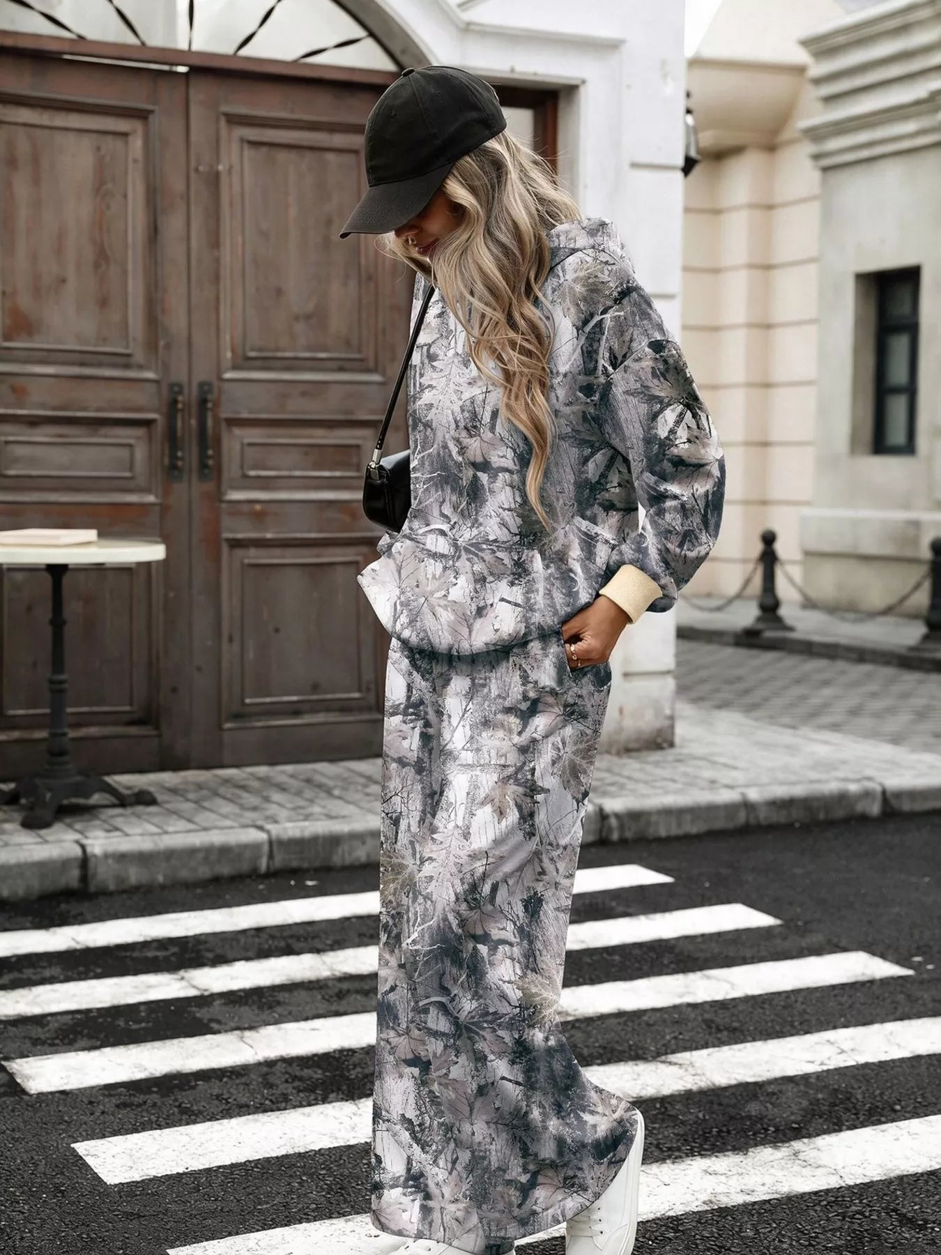 Printed Long Sleeve Hoodie and Pants Set