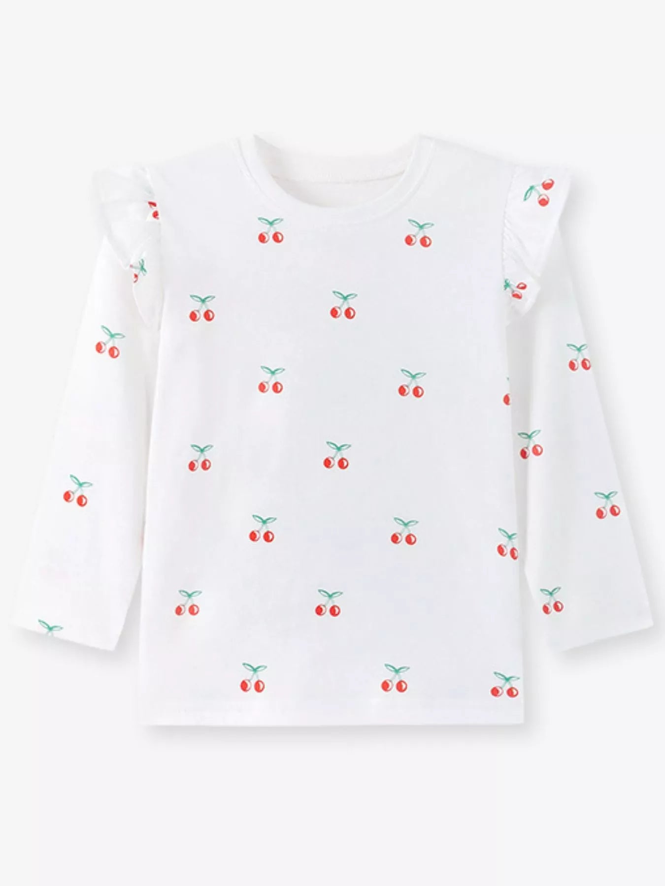 Children's Cherry & Flower Print Ruffled Long Sleeve T-Shirt