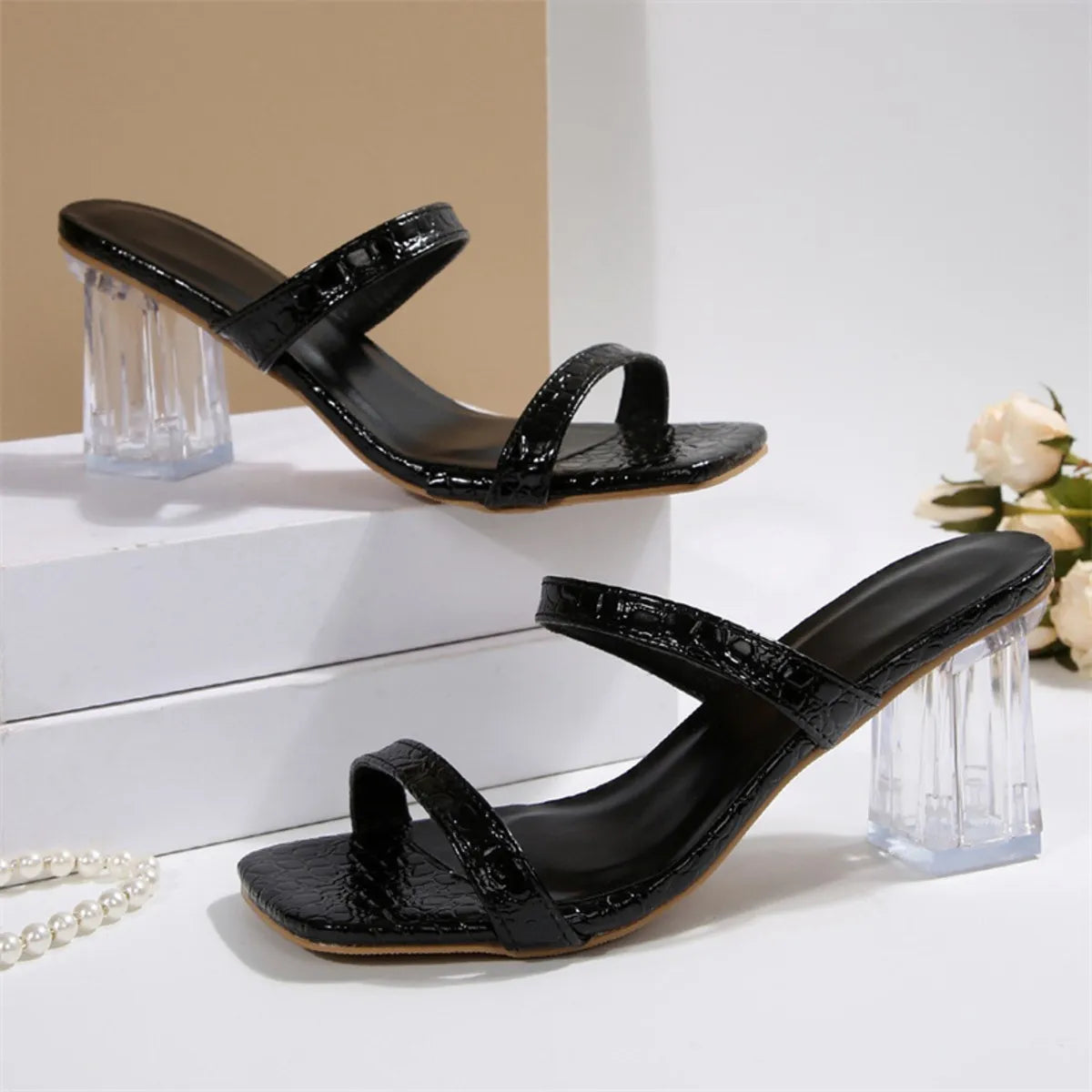 Open Toe Strappy Block Heel Sandals