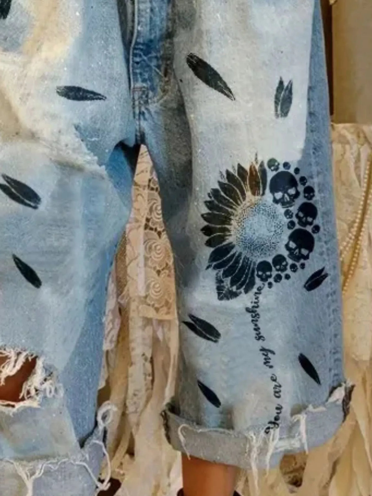 Full Size Distressed Skull Print Jeans Plus Size