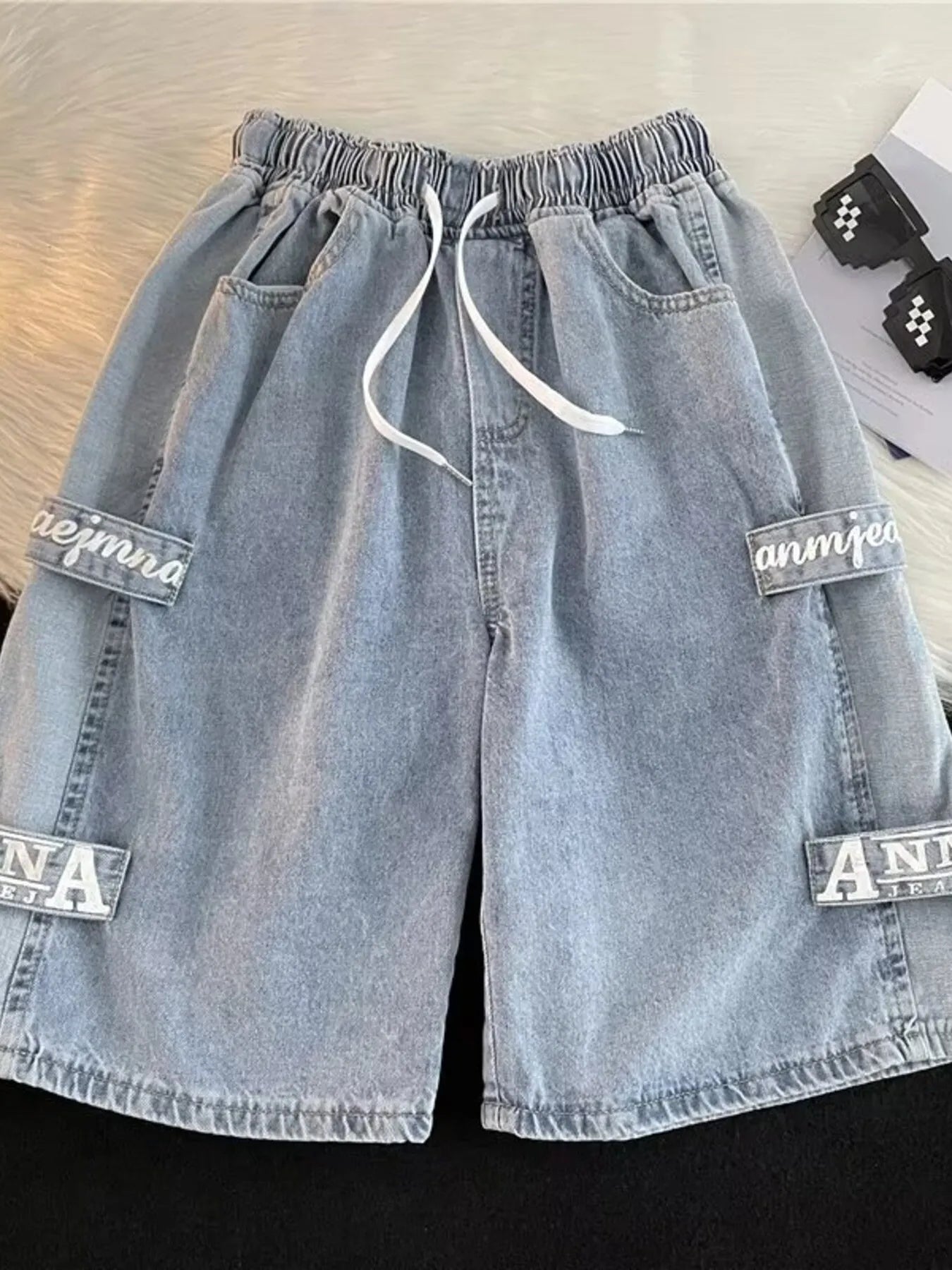 Men's Full Size Drawstring Loose Fit Denim Shorts Plus Size