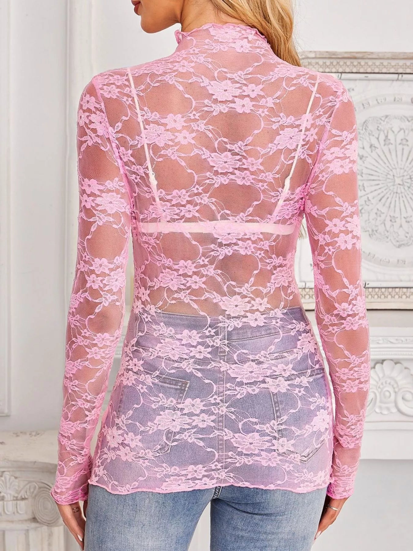 Sheer Floral Lace Long Sleeve Top