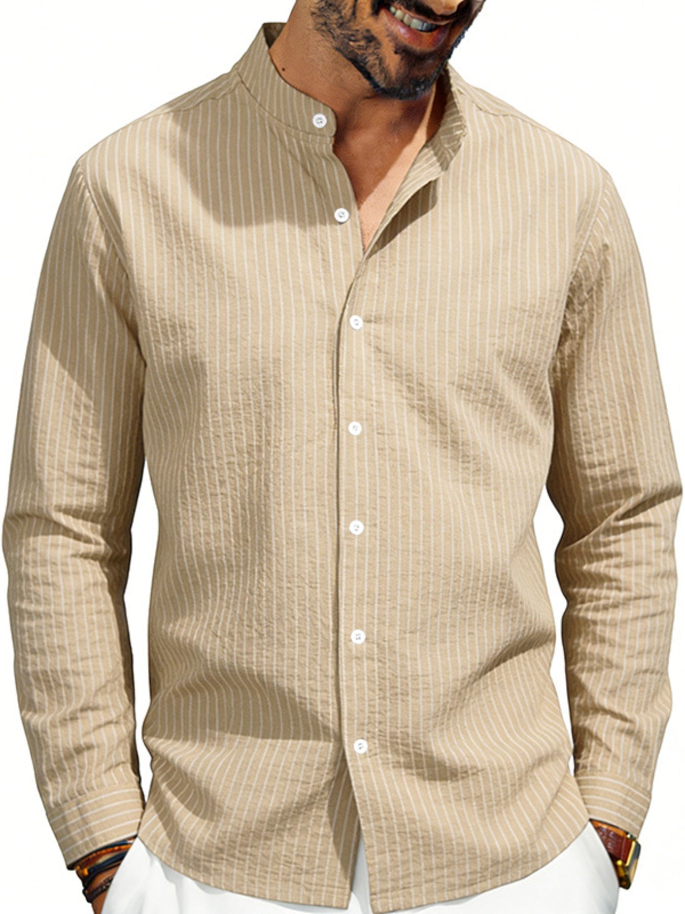 Men's Full Size Striped Long Sleeve Shirt Plus Size