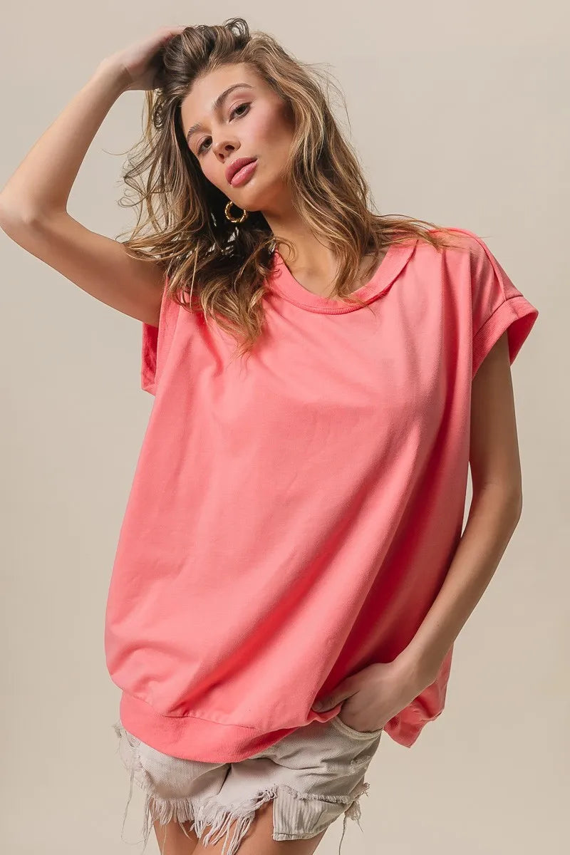 BiBi French Terry Drop Shoulder Basic Top