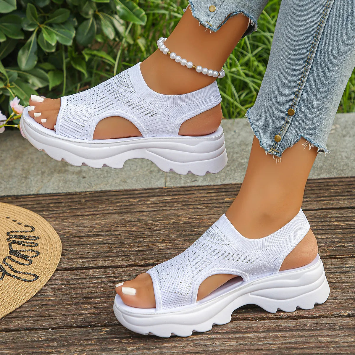 Mesh Open Toe Platform Sandals
