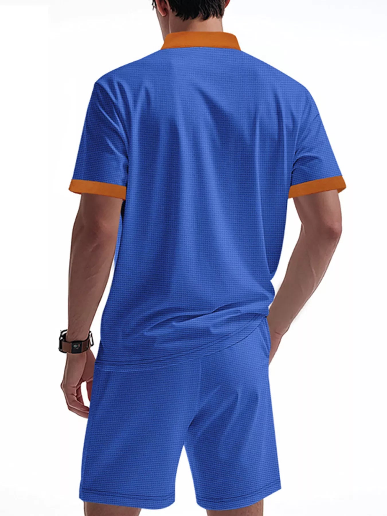 Men's Full Size Lace-Up Collar Casual Top and Shorts Set Plus Size