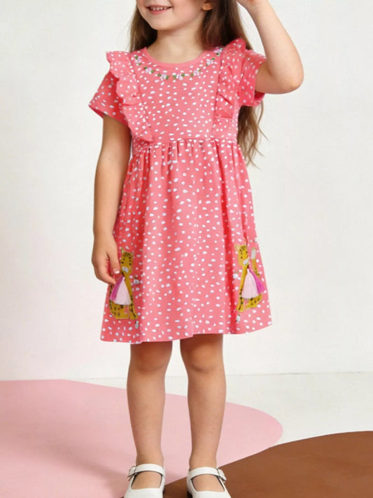 Children's Ruffled Sleeve Polka Dot Embroidered Dress