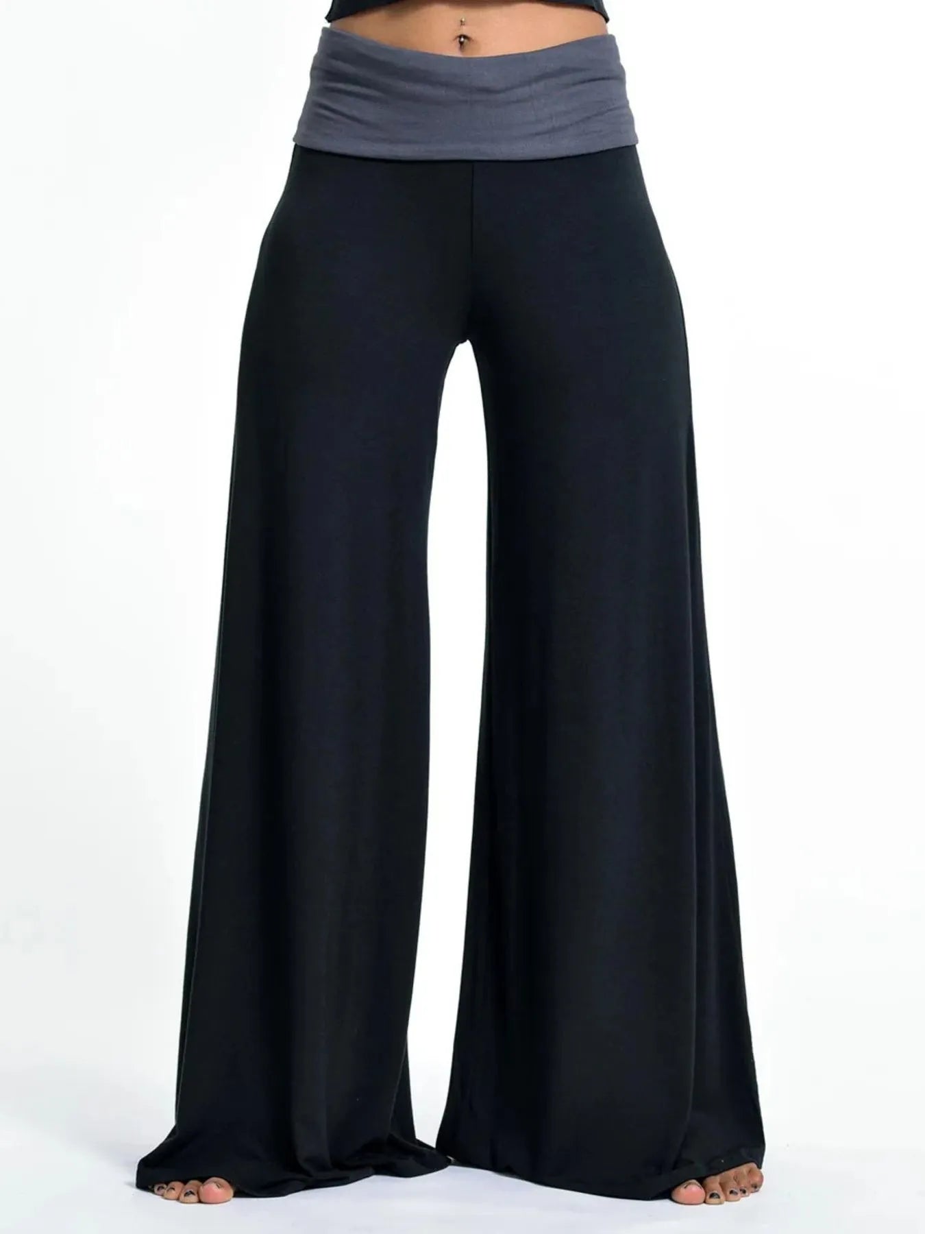High Waisted Wide Leg Yoga Pants with Contrast Waistband