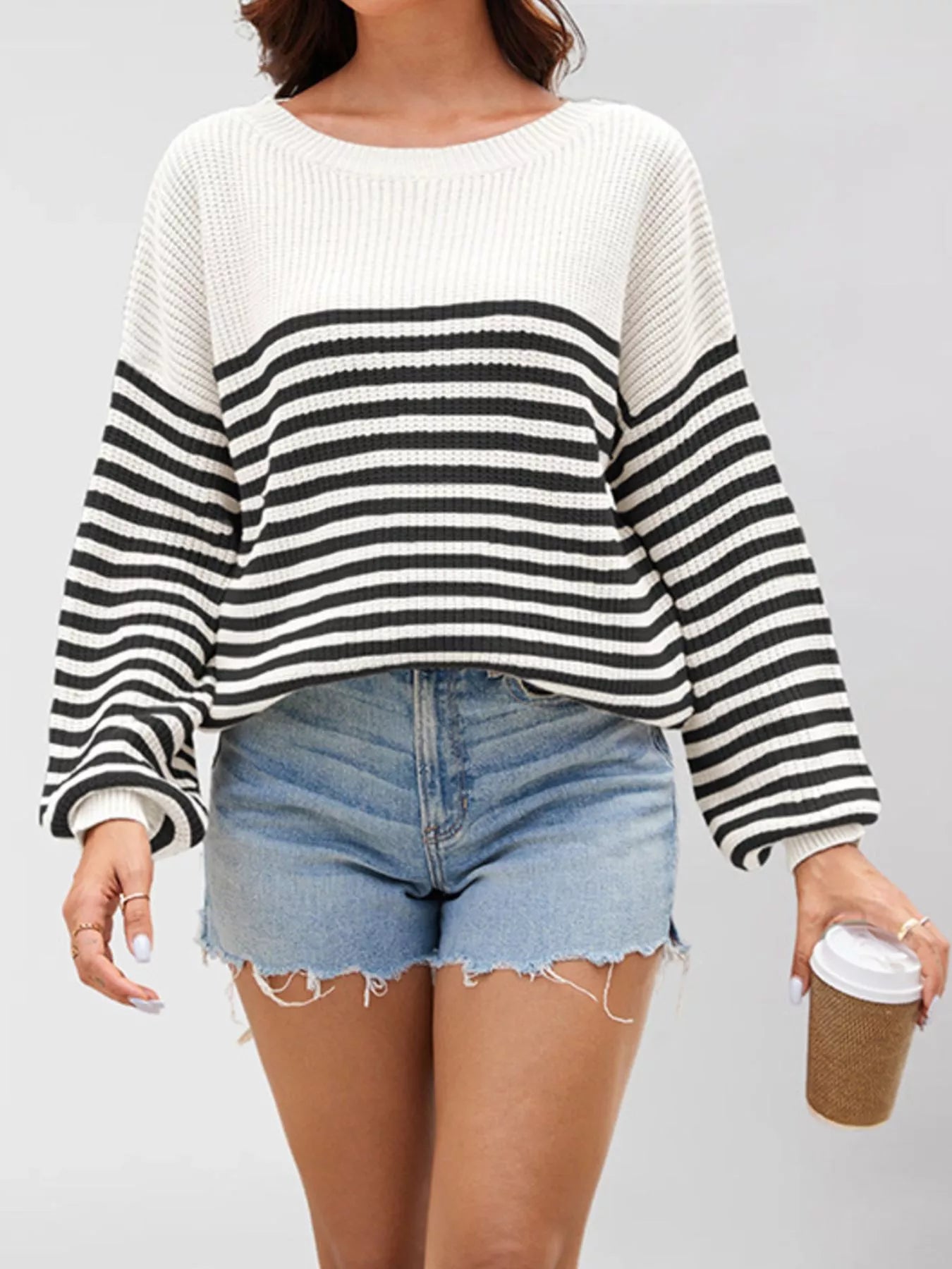 Striped Knit Long Sleeve Sweater
