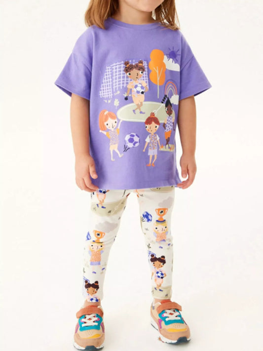 Children's Soccer Graphic Tee and Printed Leggings Set