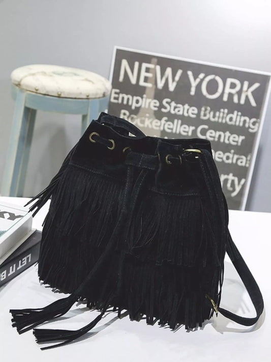 Fringe Drawstring Crossbody Bag