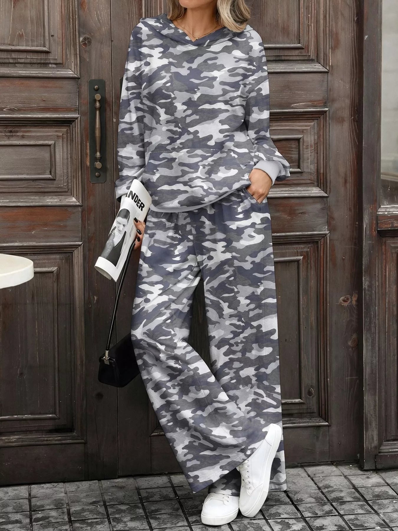 Printed Long Sleeve Hoodie and Pants Set