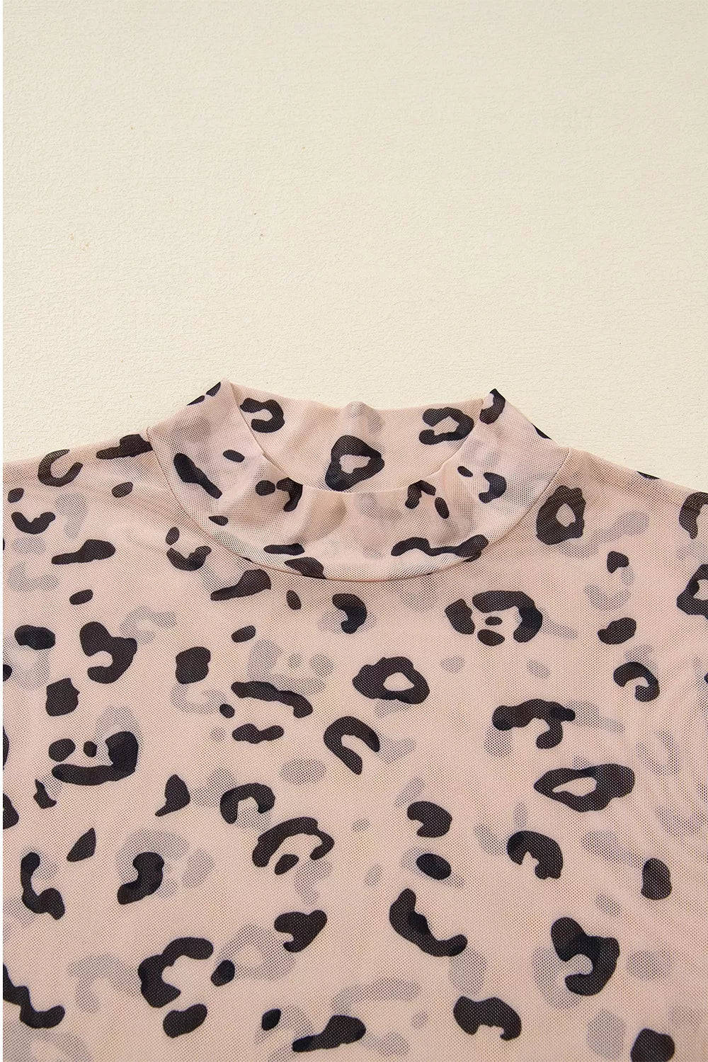 Mock Neck Sheer Mesh Leopard Long Sleeve Bodysuit