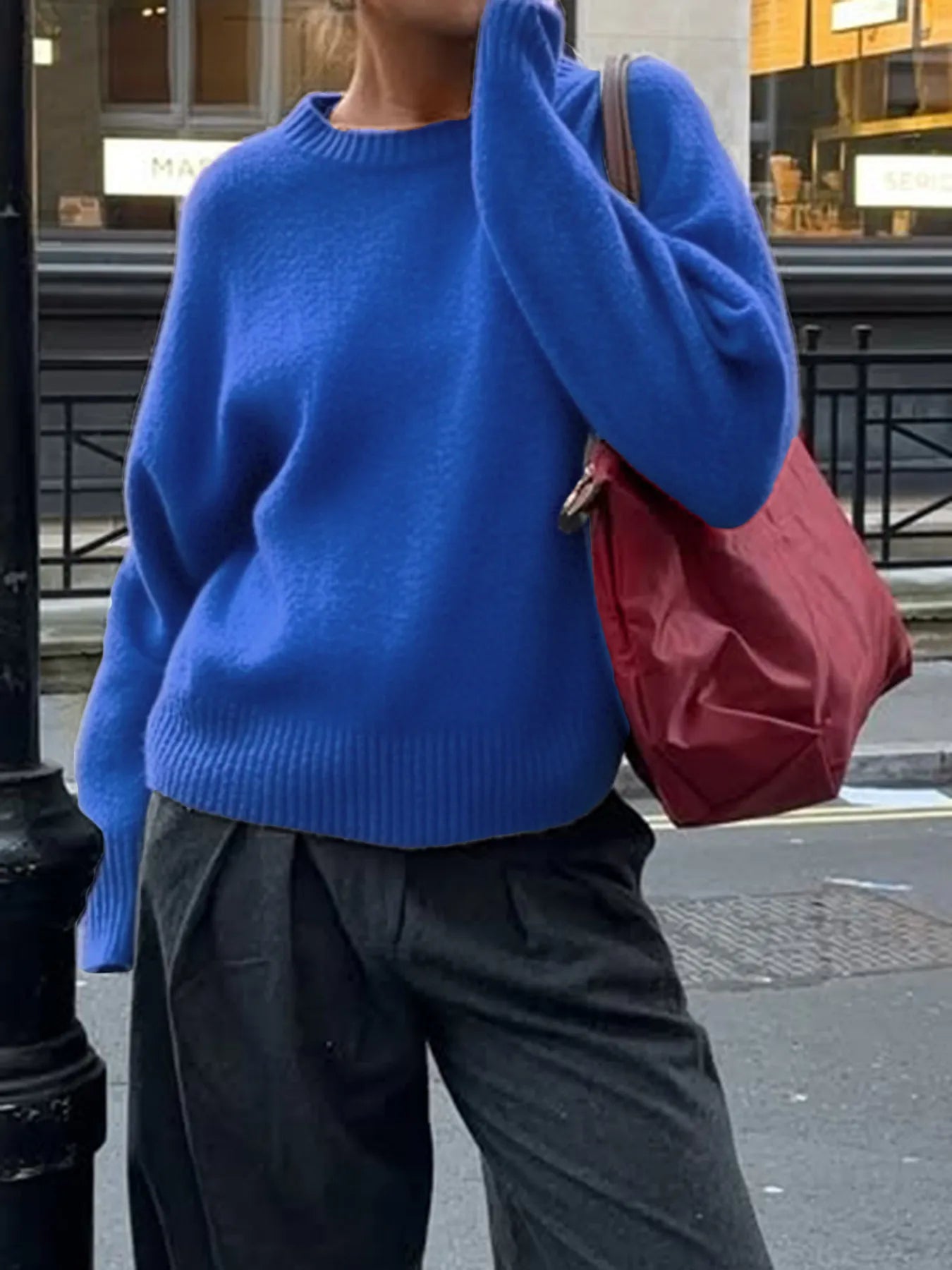 Ribbed Crewneck Drop Shoulder Sweater