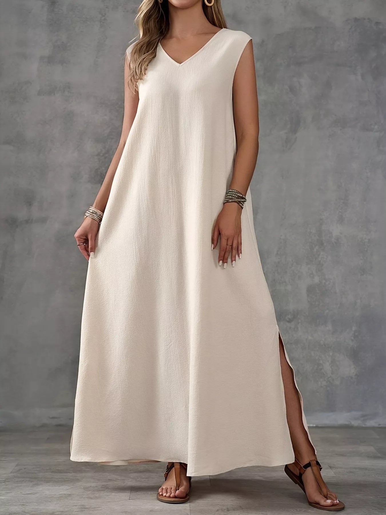Sleeveless V-Neck Side-Slit Maxi Dress