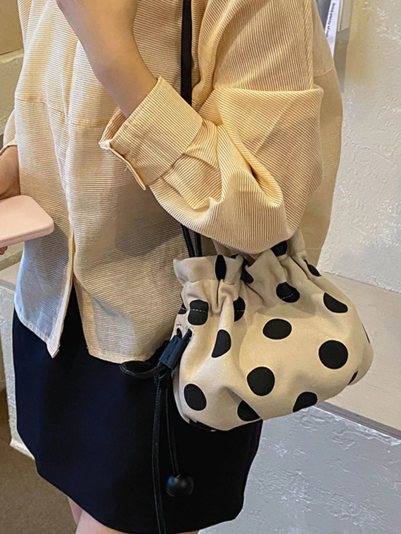 Polka Dot Drawstring Crossbody Bag