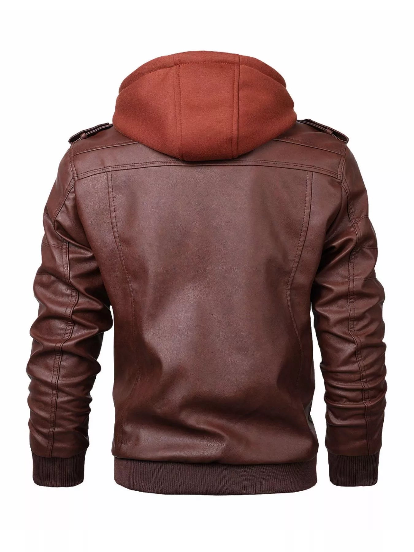 Men's Full Size Hooded Faux Leather Moto Jacket Plus Size