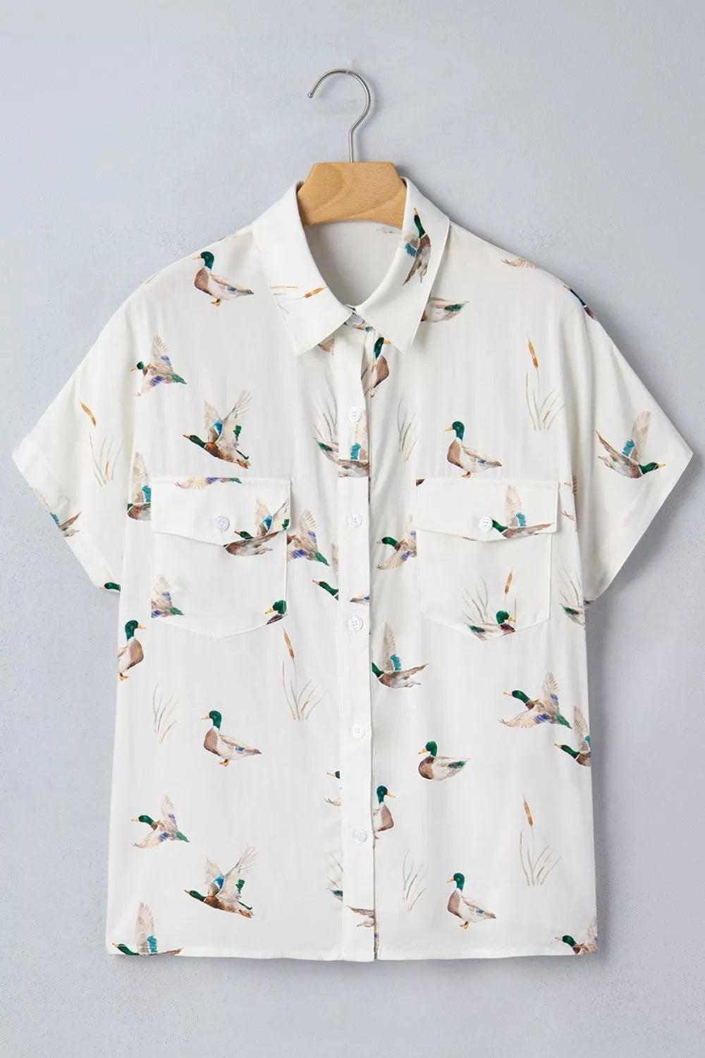 Mallard Printed Button Flap Pocket Short Sleeve Shirt