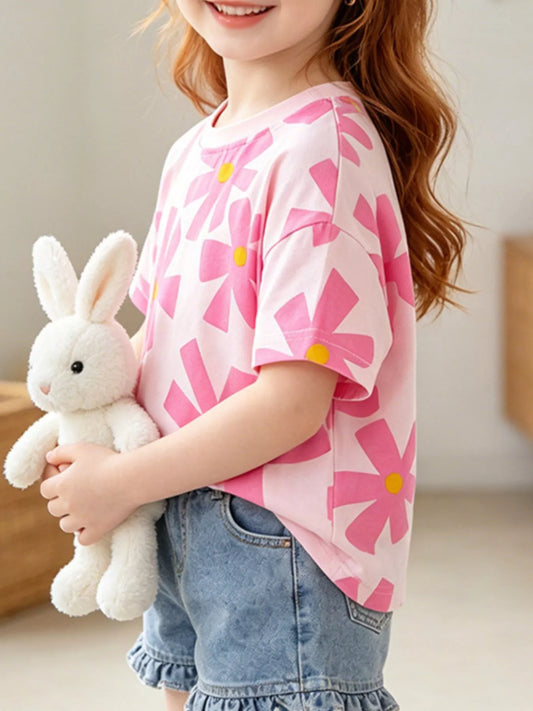 Children's Floral Print Cotton T-Shirt