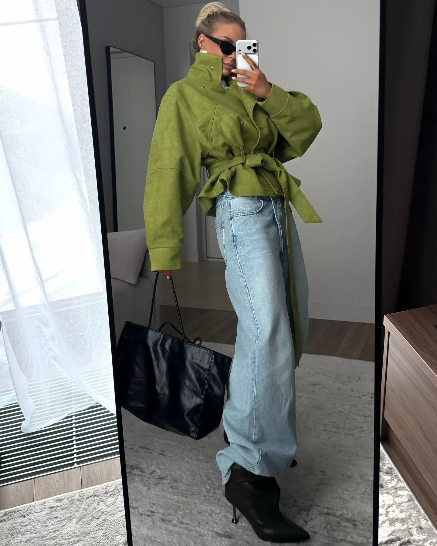 Tie Waist Long Sleeve Cropped Jacket