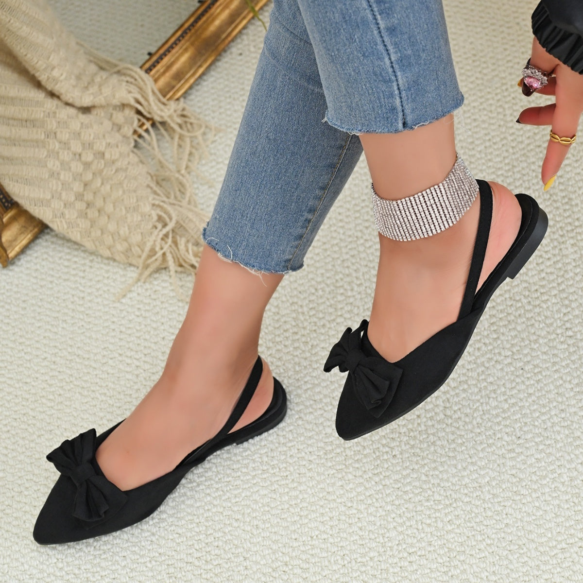 Bow-Decorated Slingback Sandals