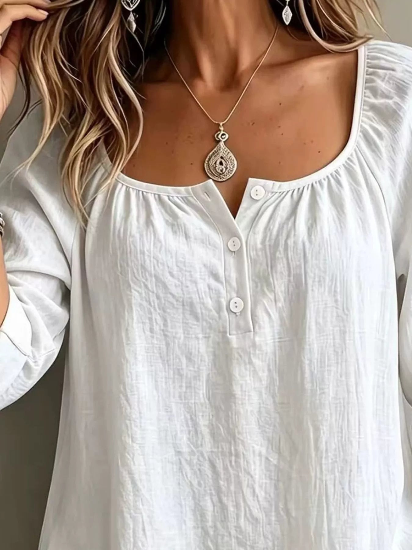 Button Detail Long Sleeve Top