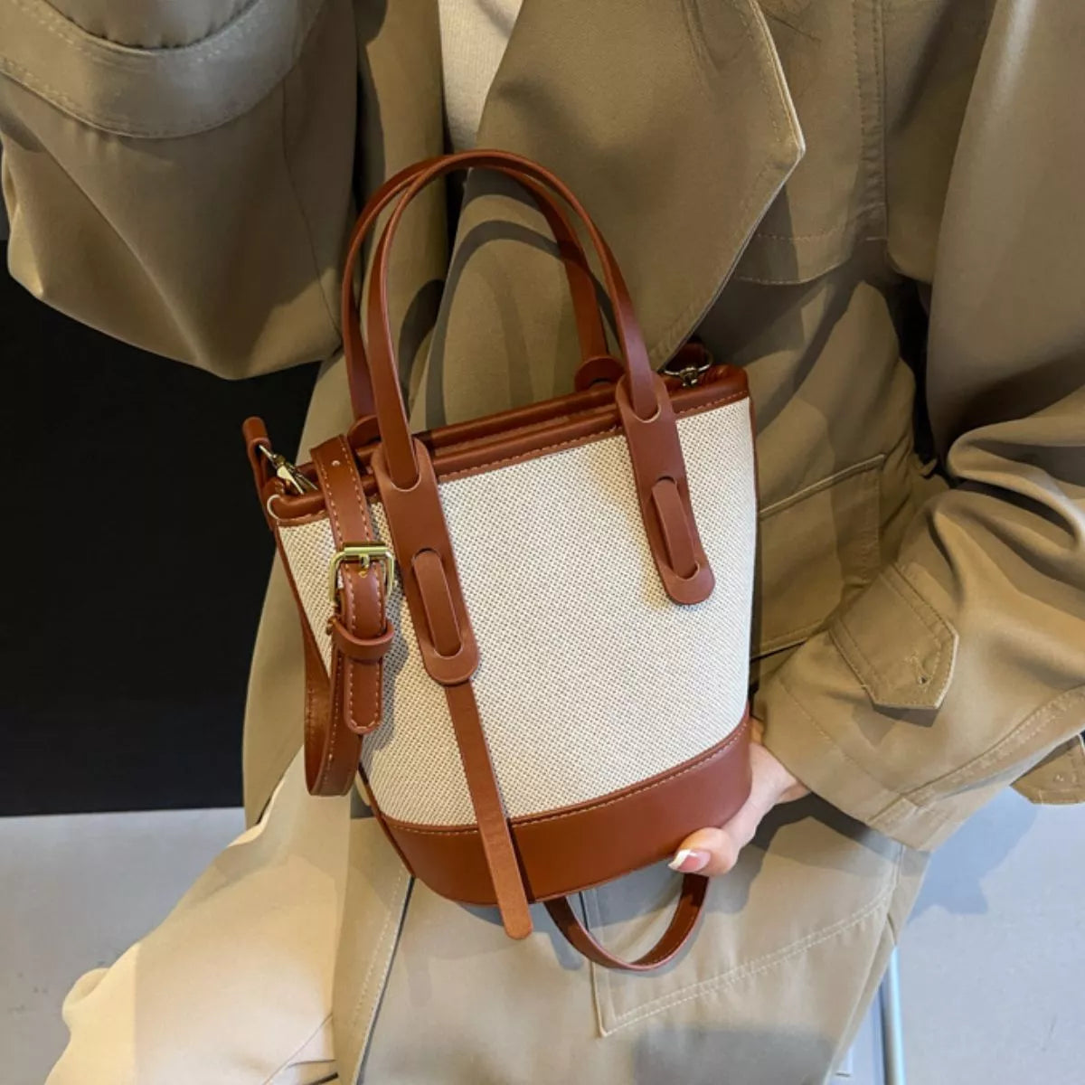 Canvas Bucket Crossbody Bag