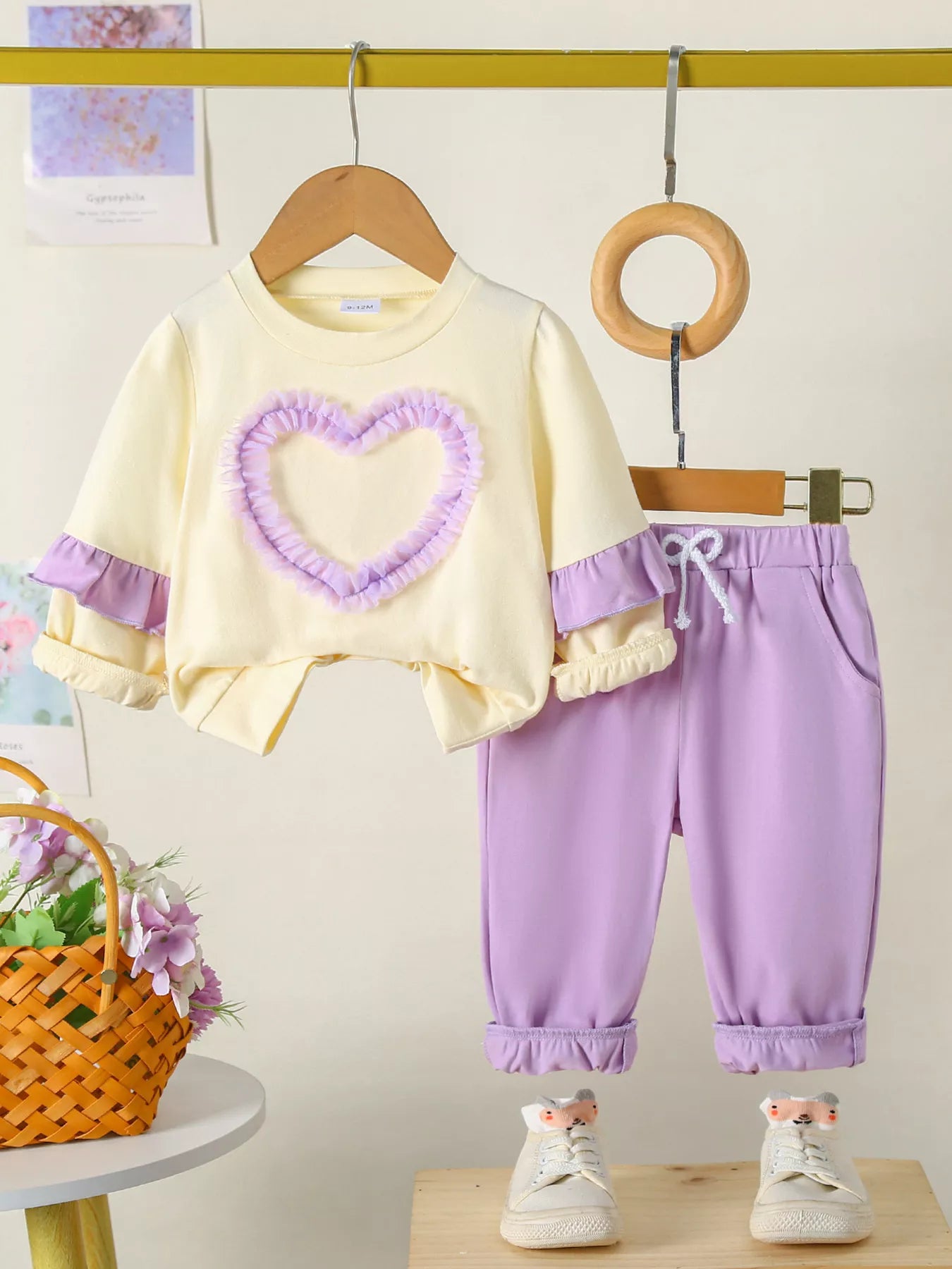 Children's Flower Long Sleeve Top and Pants Set