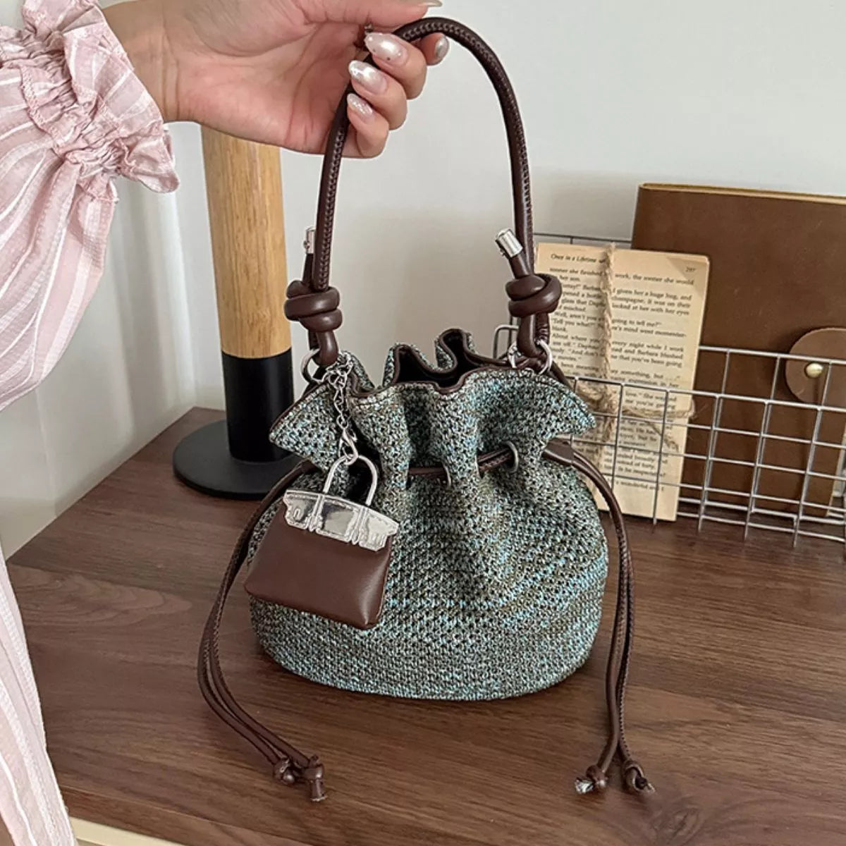 Woven Drawstring Crossbody Bag